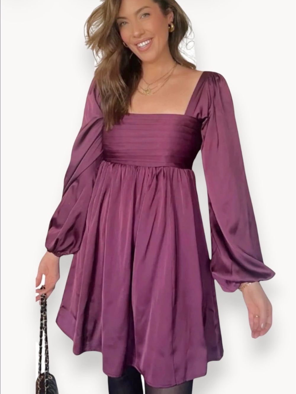 Abercrombie & Fitch Plum Satin Square-Neck Mini Dress